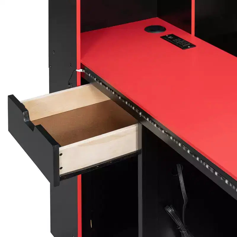 Κρεβάτι ημέρας Gamer Hub με γραφείο, φωτισμό RGB, σταθμό φόρτισης, συρτάρια αποθήκευσης και κεφαλάρι-βιβλιοθήκη