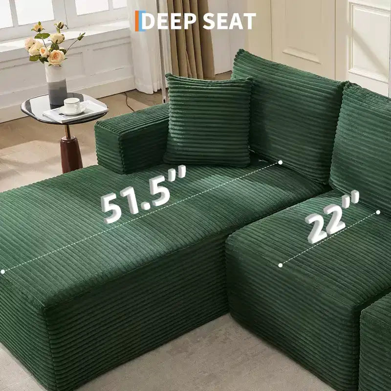108 modernes Sofa, 3-Sitzer-Sofa in L-Form mit Polsterbezug und Kissen, Sofa mit tiefer Sitzfläche, keine Montage erforderlich