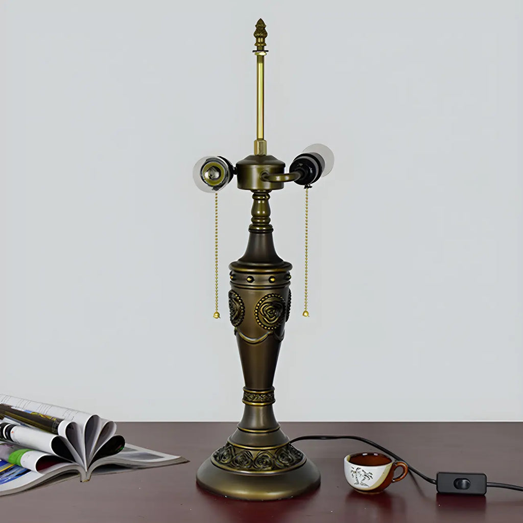 HomeyFad Vintage-Tischlampe mit 2 Leuchten, Edelstahlsockel und gläsernem Kuppelschirm