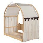 Letto Montessori a piattaforma in legno massello a forma di casetta, con tetto ad arco e letto estraibile, per bambine e bambini
