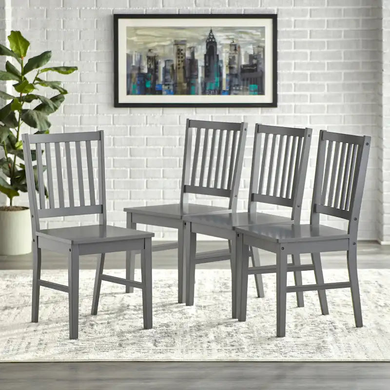 Set di 4 sedie da pranzo in legno massello con schienale a listelli, struttura robusta, design classico, facile da montare
