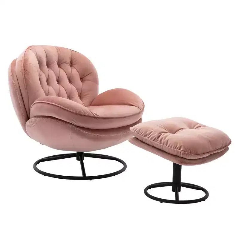 Okak fluwelen fauteuil met voetenbankje, moderne armloze woonkamerstoel in mid-centurystijl, zachte comfortabele stoel om tv te kijken en te gamen