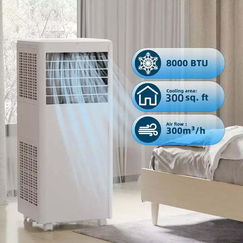 Prijenosni klima-uređaj snage 8K BTU - 3-u-1 hlađenje, odvlaživač i ventilator za 350 četvornih stopa s noćnim načinom rada i jednogodišnjim jamstvom