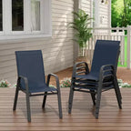 Terrasstoelen, stapelbare buiteneetkamerstoelen, set van 4/6, lichtgewicht weerbestendige textilene tuinstoelen met armleuningen voor achtertuin en zwembadterras
