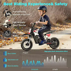 ECOLEAP K1 elektrische crossmotor voor kinderen, 36 V, snel tot 16 MPH, bereik van 14 mijl, piekvermogen van 700 W, 3 snelheidsstanden, 12 terreinbanden, UL, voor 3-10 jaar