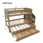 Whisen Twin XL Bunk Bed Frame with Trundle, Bunk Bed with Storage, Bunk Bed with Solid Wood, Storage Staircase, Wardrobe, 3Drawer, for Kids