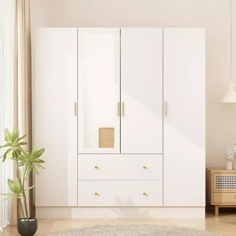 Hitow Kleiderschrank mit 2 großen Schubladen, mittlerem Hängeregal und Spiegel im minimalistischen Stil