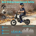ECOLEAP K1 elektrische crossmotor voor kinderen, 36 V, snel tot 16 MPH, bereik van 14 mijl, piekvermogen van 700 W, 3 snelheidsstanden, 12 terreinbanden, UL, voor 3-10 jaar