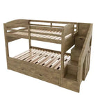 Whisen Twin XL Bunk Bed Frame with Trundle, Bunk Bed with Storage, Bunk Bed with Solid Wood, Storage Staircase, Wardrobe, 3Drawer, for Kids