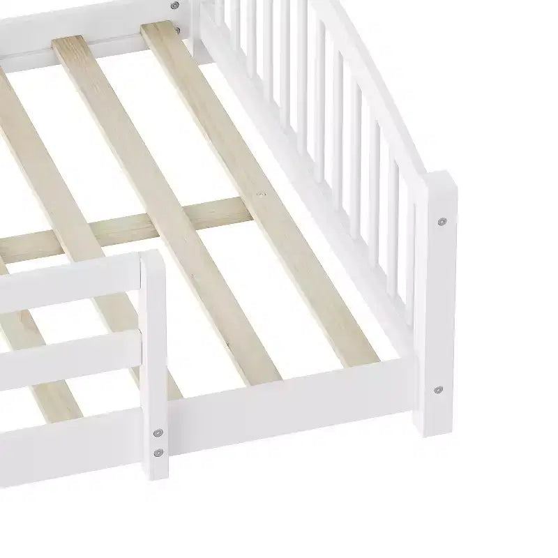 Luxystar Montessori-Bett in voller Größe mit niedrigem Profil, Sicherheitsgittern und Kopfteil