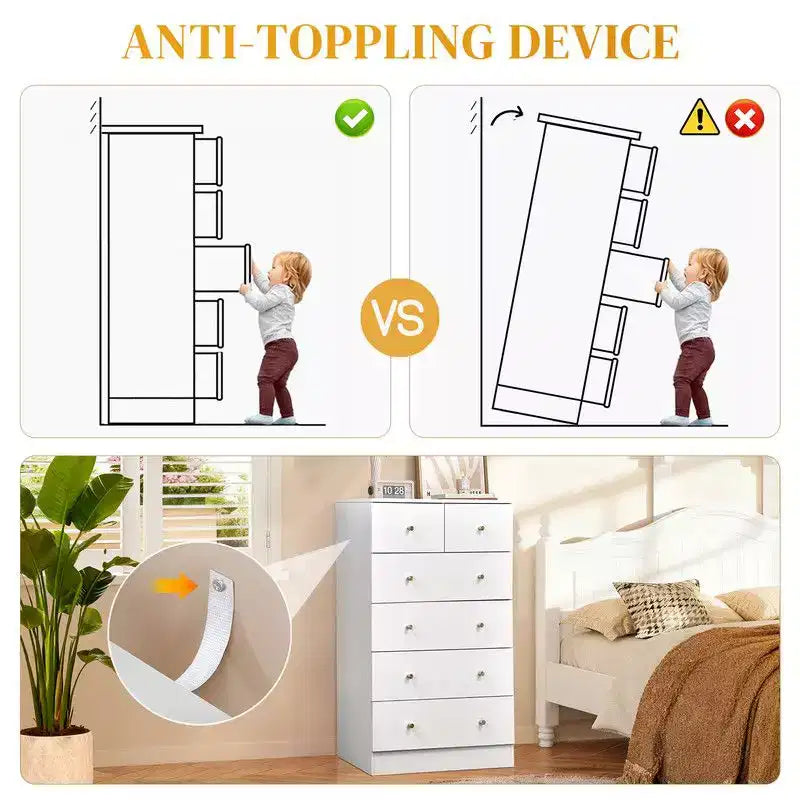 Karl Home grote ladekast met 6 laden voor de slaapkamer, stevige houten opberger voor kledingkast, wit