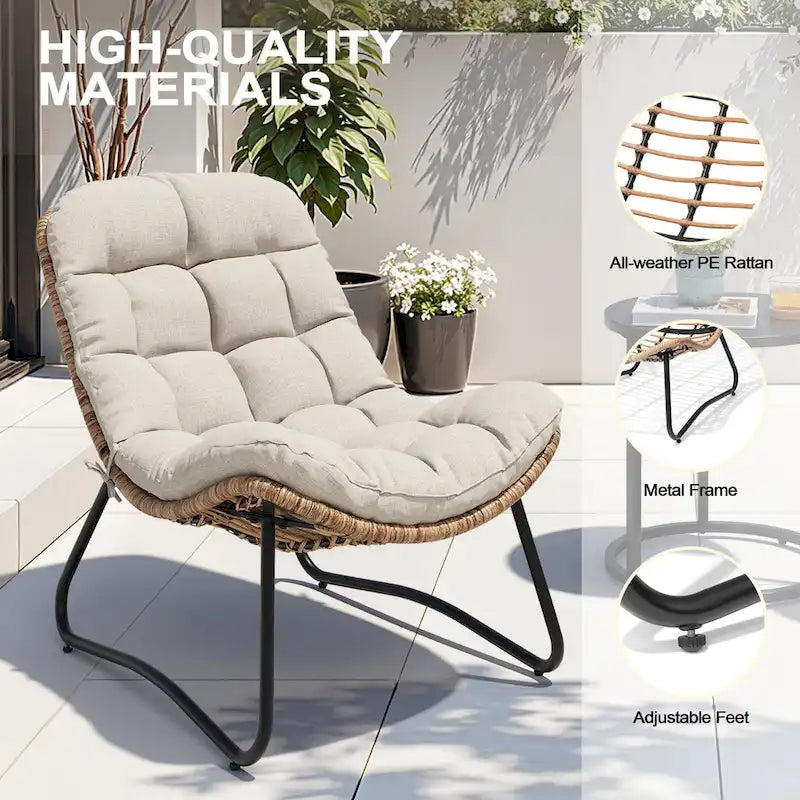 Poltrone Papasan da esterno con cuscino, in rattan PE, comode poltrone da patio con tavolino laterale