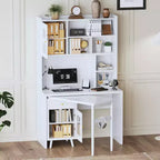 Okak moderner Schreibtisch aus Holz für das Homeoffice mit Tischplatte/Stuhl und Bücherregal, Stauraum-Schreibtisch für Jugendliche und Studierende zum Lernen und Arbeiten