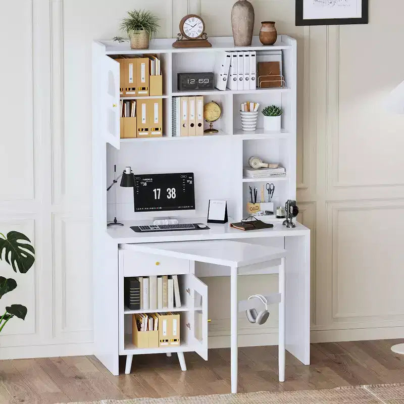 Okak moderner Schreibtisch aus Holz für das Homeoffice mit Tischplatte/Stuhl und Bücherregal, Stauraum-Schreibtisch für Jugendliche und Studierende zum Lernen und Arbeiten