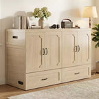 Mjkone Queen Size Convertible Murphy Cabinet Bed with Mattress, USB Charging, Storage Drawers