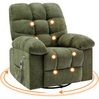 Massage Recliner Chair with Heat - 360 Swivel Rocker, Oversized Single Sofa w/ Vibration, USB & Storage Pockets for Living Room/Bedroom