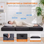 Divano letto con materasso pieghevole a tre sezioni SunnyFurn da 15 cm, 190,5 x 138 cm, letto per ospiti pieghevole in schiuma con velluto a coste trapuntato, portatile per campeggio, soggiorno e camera da letto