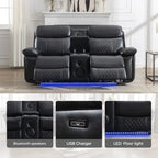 Elektrisch verstellbares Sofa mit kabellosem Ladegerät, Leselicht, LED-Beleuchtung für das Wohnzimmer, Kunstleder, AC-/USB-Anschluss, Getränkehalter, Schwarz