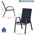 Terrasstoelen, stapelbare buiteneetkamerstoelen, set van 4/6, lichtgewicht weerbestendige textilene tuinstoelen met armleuningen voor achtertuin en zwembadterras