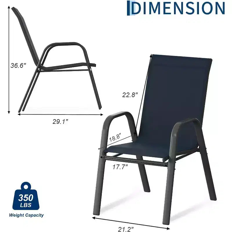 Terrasstoelen, stapelbare buiteneetkamerstoelen, set van 4/6, lichtgewicht weerbestendige textilene tuinstoelen met armleuningen voor achtertuin en zwembadterras