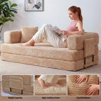 80.7 5-in-1 Convertible Sleeper Sofa Bed 鈥?Corduroy, 1200 lbs, No Assembly