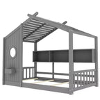 Huisvormig platformbed voor eenpersoonsbed/tweepersoonsbed, peuter-vloerbed, Montessori-kinderbed en speelhuisbed met opbergplank - ModernLuxe