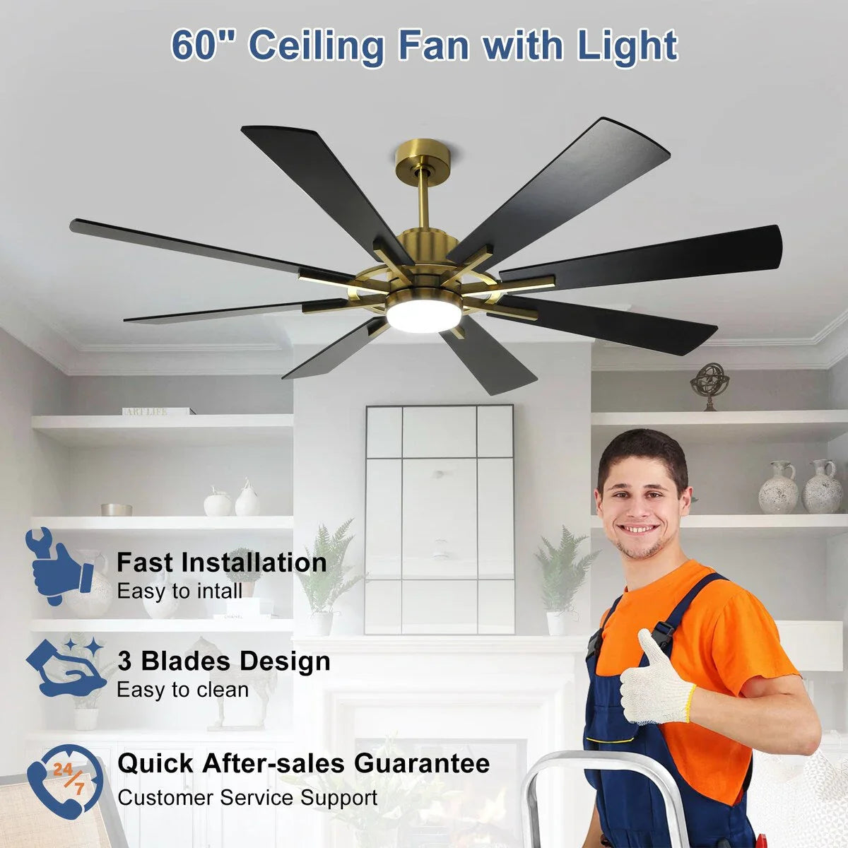 Remote Ceiling fan with Lights Large 8 Wooden Blades