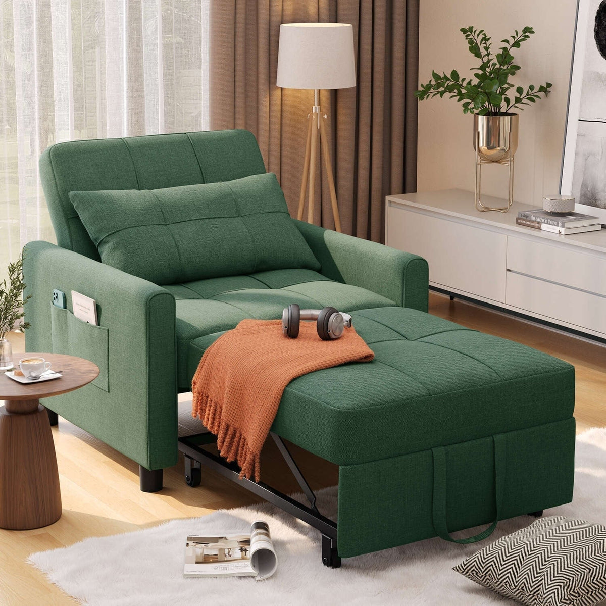 3-in-1-Schlafsofa mit verstellbarer Rückenlehne, ausziehbarer Sessel, umwandelbares Klappbett fürs Wohnzimmer
