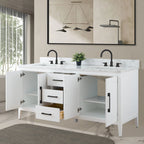 Vanity Art 72 Double Sink Bathroom Vanity Cabinet with Engineered Marble Top