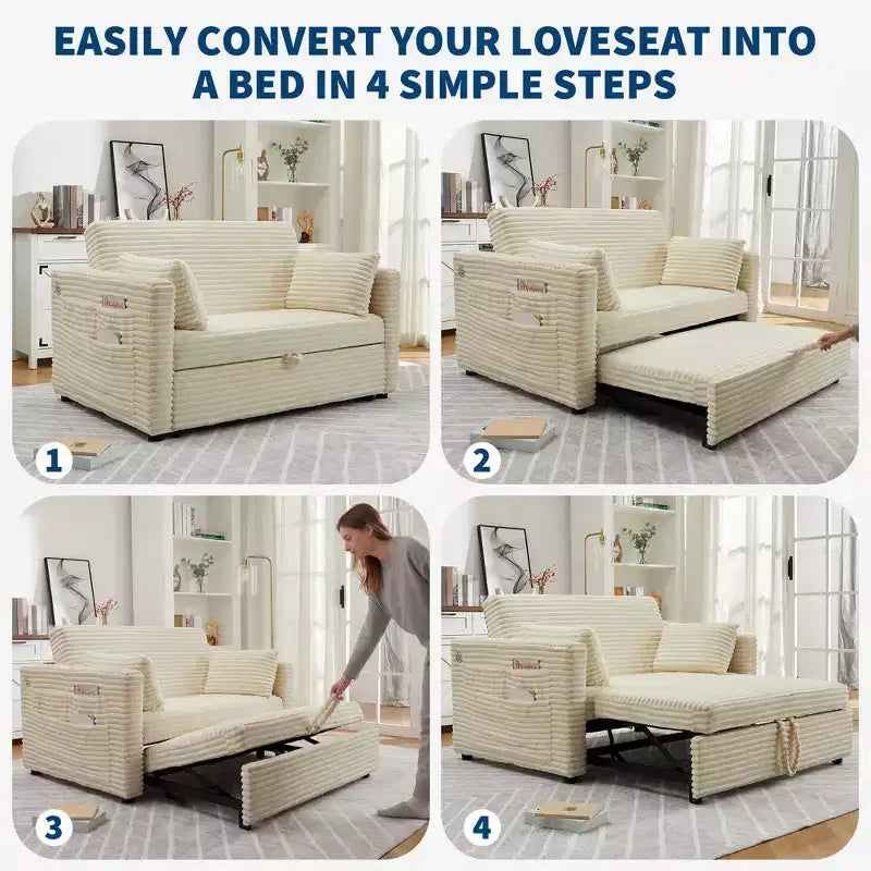 55 converteerbare loveseat-slaapbank met uitschuifbare voetensteun en verstelbare rugleuning, ruimtebesparende bank voor kleine appartementen
