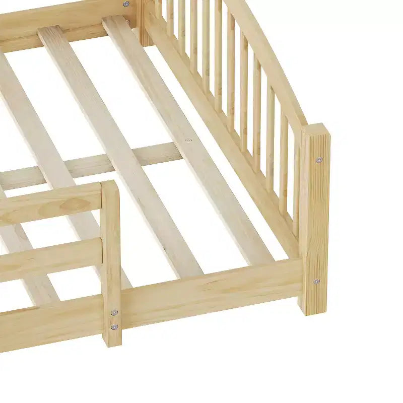 Luxystar Montessori-Bett in voller Größe mit niedrigem Profil, Sicherheitsgittern und Kopfteil