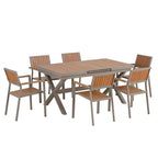 Modern Outdoor 7-piece Dining Set with Six Chairs and a Extendable Table for Patio