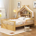 Letto a casetta in legno ModernLuxe per letto singolo/matrimoniale con testiera contenitore, struttura letto per bambini in pino massello con sponde di sicurezza