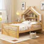 Letto a casetta in legno ModernLuxe per letto singolo/matrimoniale con testiera contenitore, struttura letto per bambini in pino massello con sponde di sicurezza
