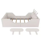 Whisen Twin Platform Bed, Kids Floor Upholstered Bed Frame with Rabbit Cushion, Removable Side Rails