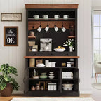 72 Tall Farmhouse Style Coffee Bar Cabinet with LED Lights, Kitchen Buffet Featuring Doors and Drawer, Adjustable Shelves, Spacious Storage