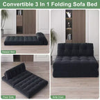 Zusammenklappbares Cord-Schlafsofa als Futon in Full-Größe, umwandelbarer Bodenschlafsessel mit Kissen und Rückenstütze