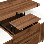 Multifunktionaler moderner Couchtisch mit Liftplatte, verborgenem Stauraum, 4 Hockern und Rollen – perfekt für moderne Wohnbereiche
