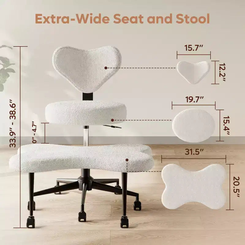 Pinmoco ergonomska uredska stolica s prekriženim nogama, podesiva meditacijska stolica, okretanje za 360°, lumbalna potpora, radna i uredska stolica, ADHD stolica