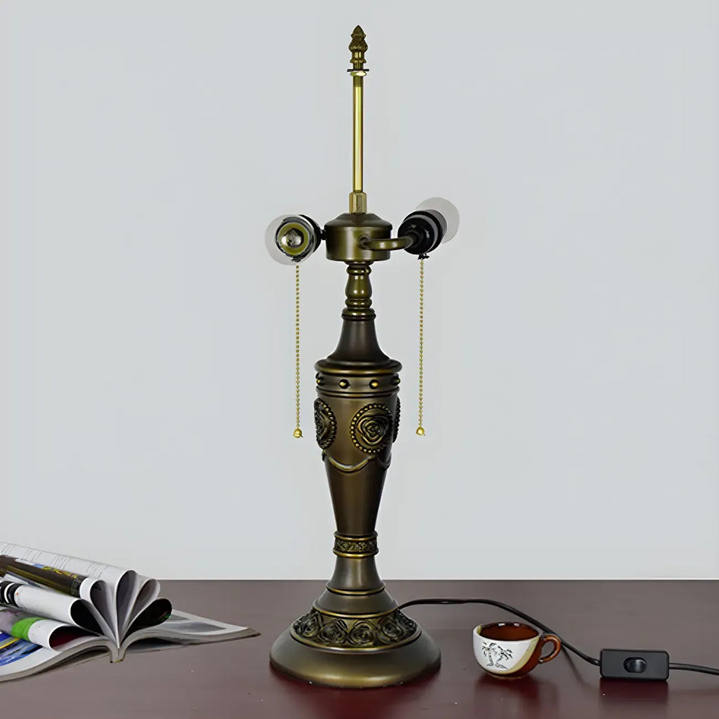 HomeyFad Vintage-Tischlampe mit 2 Leuchten, Edelstahlsockel und gläsernem Kuppelschirm