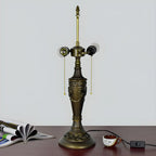 HomeyFad Vintage-Tischlampe mit 2 Leuchten, Edelstahlsockel und gläsernem Kuppelschirm