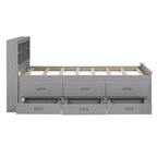 Platform Bed with Trundle and Drawers, Storage Platform Bed with USB, Wood Platform Bed with Bookcase