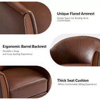 Pocono Transitional Genuine Leather Swivel Barrel Chair With Solid Wood Base Set of 2Artful Living Design