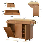 55 Mobile Island Table with Power Outlet & Drop Leaf, Kitchen Rolling Island Kitchen Island Cart with Trash Storage Cabinet for Kitchen