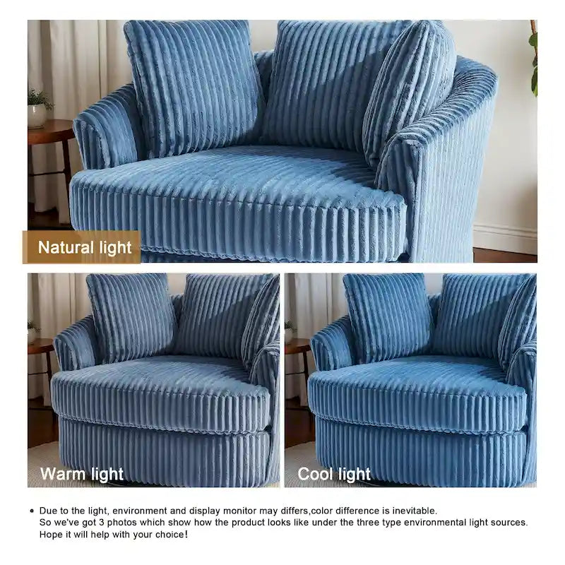 Extra grote 43 W pluche corduroy draaifauteuil met verzonken armleuningen en kuipvorm