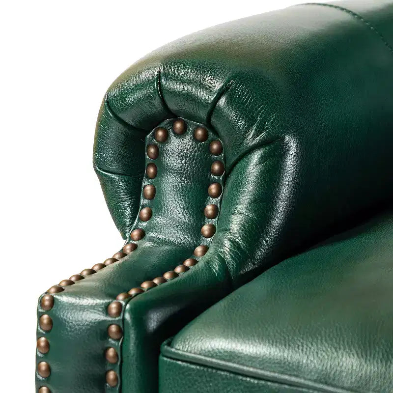 Set van 2 moderne Elisabete-fauteuils met hoge rugleuning van echt leer en vintage spijkerkopafwerking voor woonkamer en slaapkamer| ART OF LIVING DESIGNS