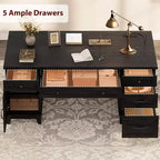 60 Executive Desk with Drawers, Home Office Desk with Charging Station, Wooden Computer Writing Desk for Study, Conference Table for Living Room