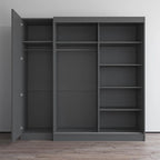 2-türiger Kleiderschrank mit Spiegel und Glasfront für 2 Personen (Grau/Schwarz/Weiß)