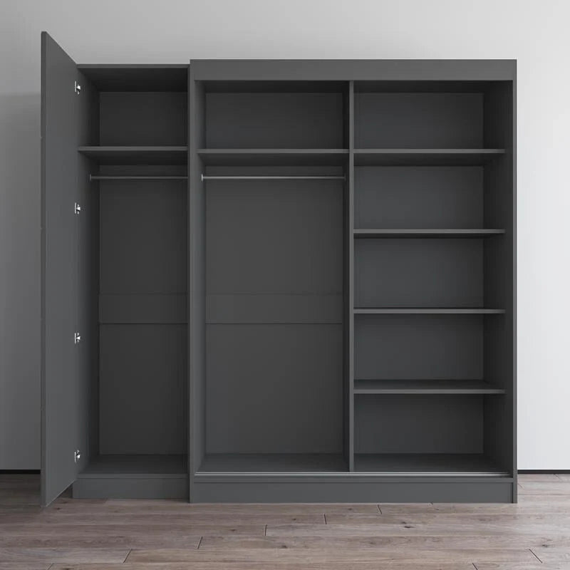 2-türiger Kleiderschrank mit Spiegel und Glasfront für 2 Personen (Grau/Schwarz/Weiß)