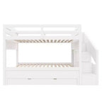 Whisen Twin XL Bunk Bed Frame with Trundle, Bunk Bed with Storage, Bunk Bed with Solid Wood, Storage Staircase, Wardrobe, 3Drawer, for Kids